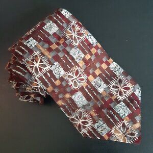 90s Postscripts by Superba Abstract Print, Tan, Maroon, Grey an White Silk Tie